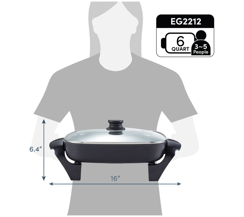 Elite Gourmet 12" x 12" Electric Skillet with Glass Lid — View 9