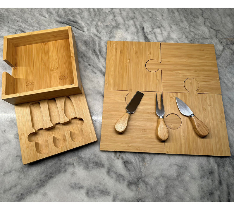 DavroHome 6-in-1 Bamboo Puzzle Serving Set w/ Cheese Tools — Main view
