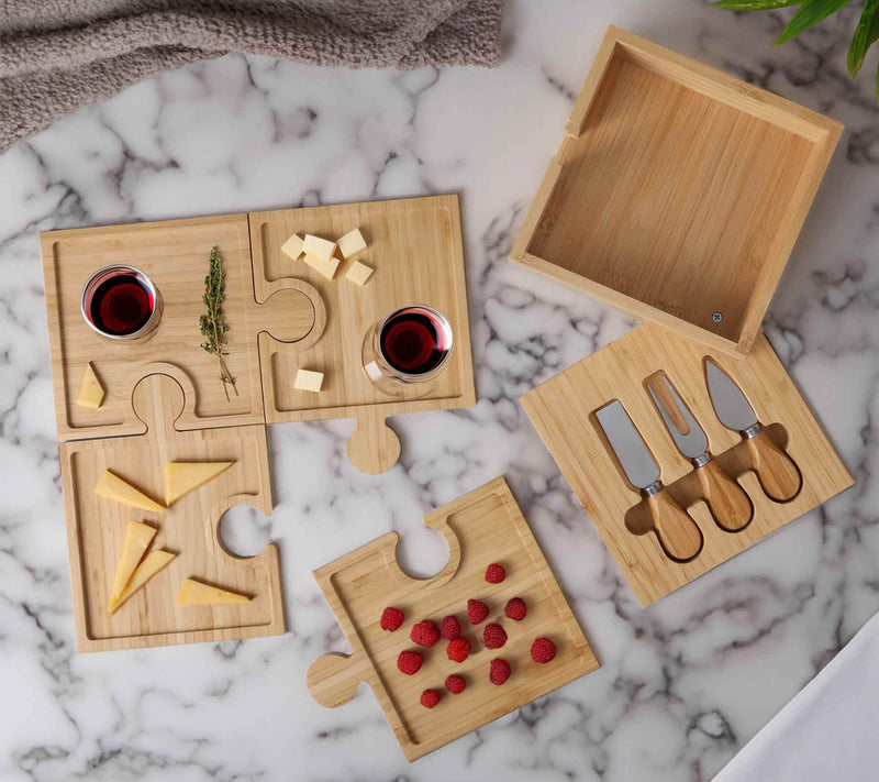 DavroHome 6-in-1 Bamboo Puzzle Serving Set w/ Cheese Tools — View 4
