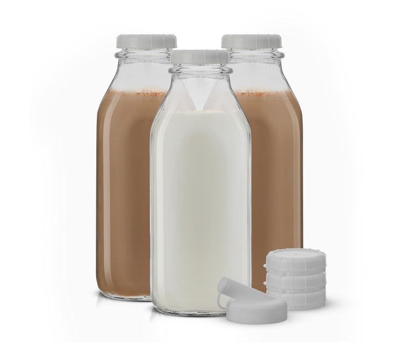 JoyJolt Glass Milk Bottle with Lid & Pourer - 32 oz - Set of — View 6