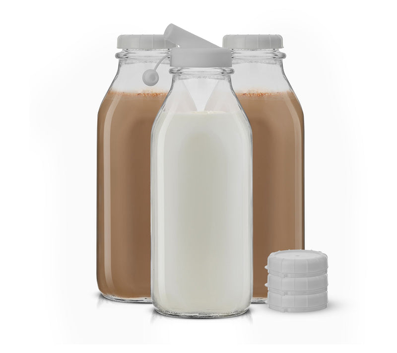 JoyJolt Glass Milk Bottle with Lid & Pourer - 32 oz - Set of — View 3