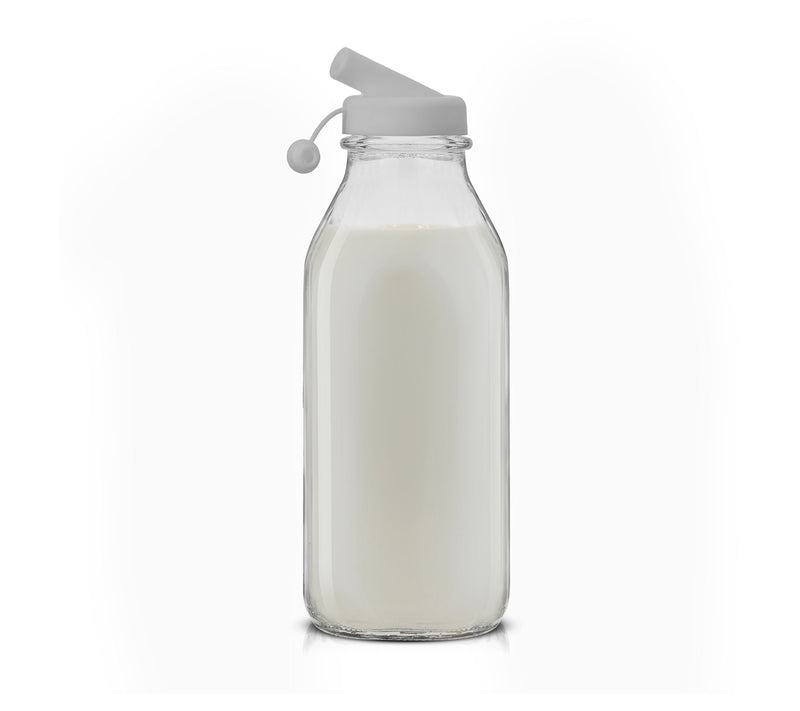 JoyJolt Glass Milk Bottle with Lid & Pourer - 32 oz - Set of — View 8