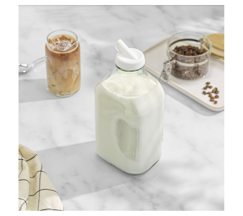JoyJolt Glass Milk Bottle with Lid & Pourer - 64 oz - Set of — View 7
