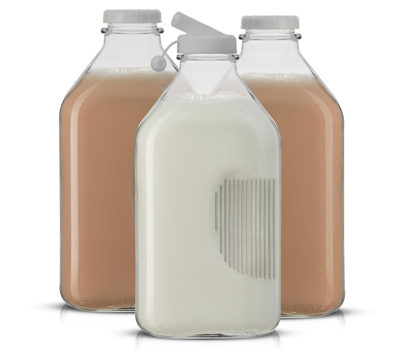 JoyJolt Glass Milk Bottle with Lid & Pourer - 64 oz - Set of — View 6