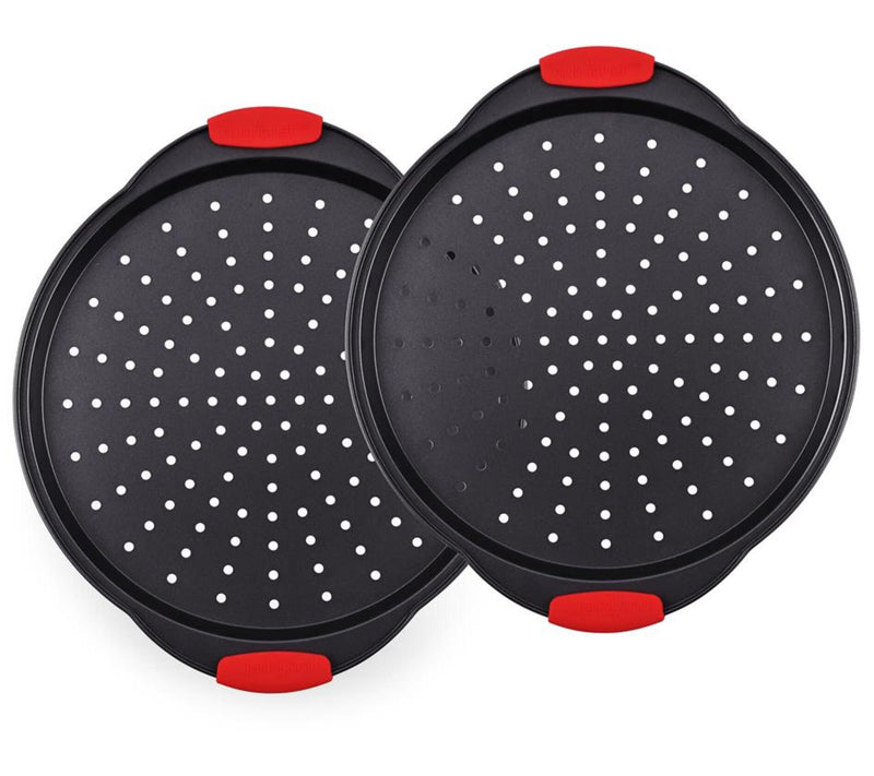 Nutrichef 2-Pc. Non-Stick Pizza Tray with Silic one Handle — Main view