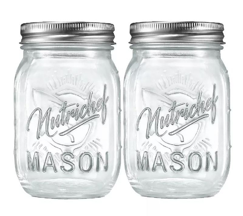 Nutrichef 2 Pcs. Glass Mason Jars w/ Lids & Ban ds — Main view