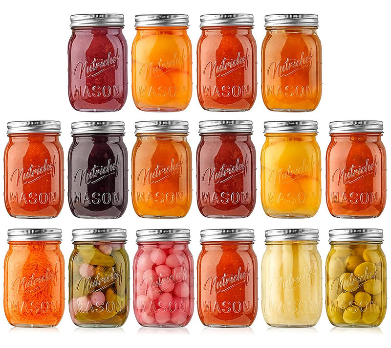 Nutrichef 16 Pcs. Glass Mason Jars w/ Lids and Bands — Main view
