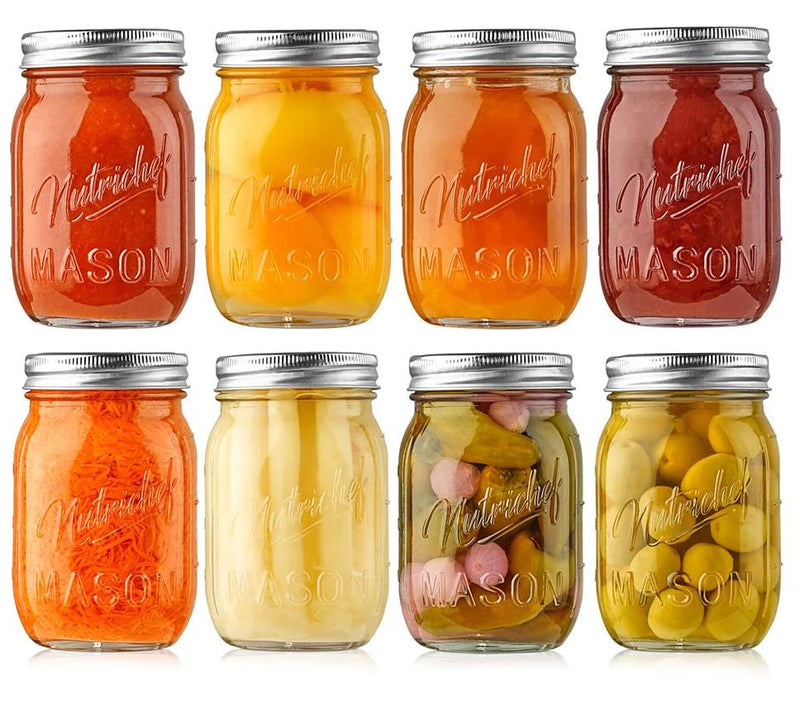 Nutrichef 8 Pcs. Glass Mason Jars w/ Lids & Ban ds — Main view