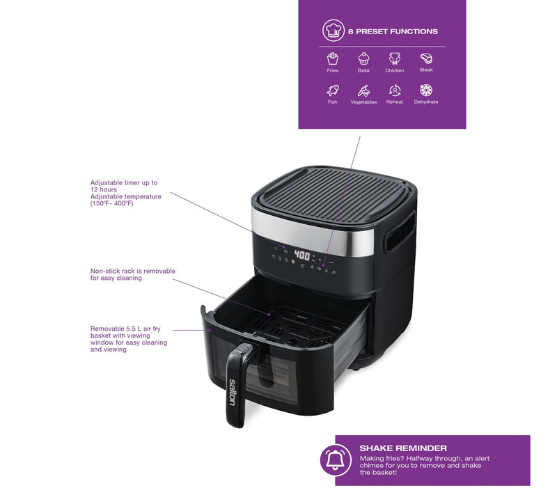Salton 5.8 Quart Flip & Cook Air Fryer,Grill & Dehydrator — View 8