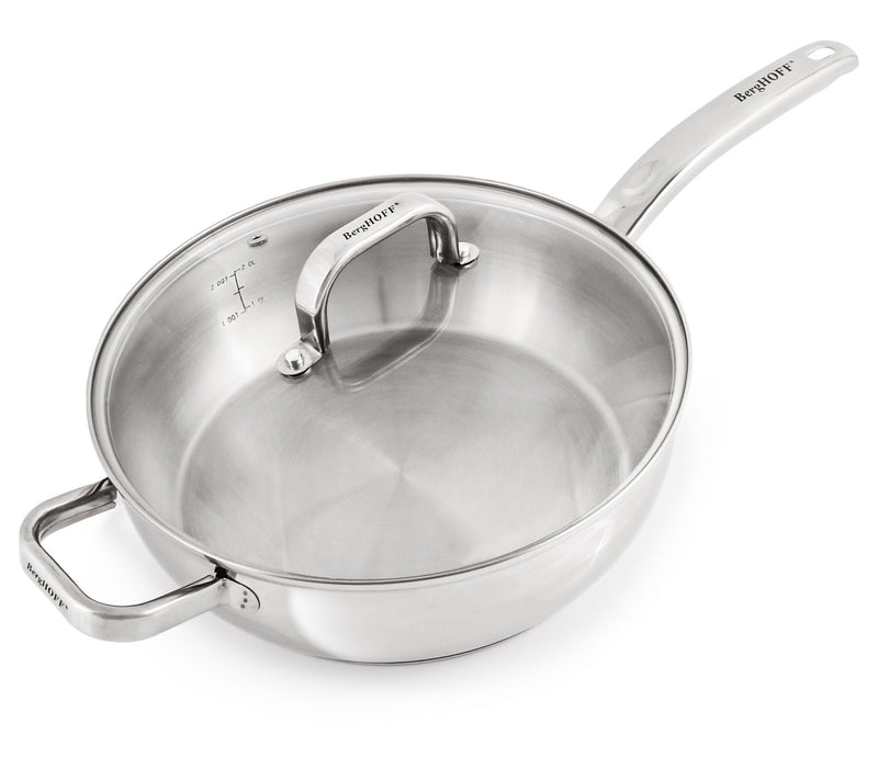 BergHOFF Belly Shape 18/10 SS 9.5" Deep Skilletwith Glass Lid — View 3