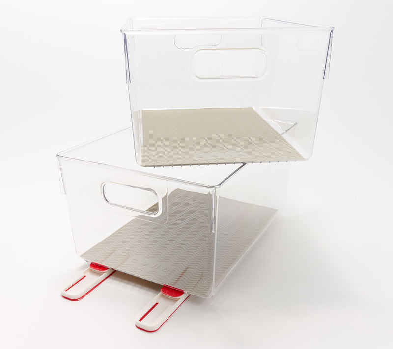 Cella Set of 2 Clear Sliding Cabinet Bins w/ Silicone Liners — View 2