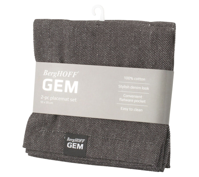 BergHOFF GEM 100% Cotton 2Pc Placemat Set, Black Denim Look — View 4