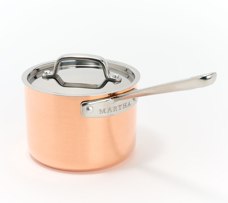 Martha Stewart Signature 2-qt Tri-Ply Copper SS Sauce Pan w/ Lid — View 2