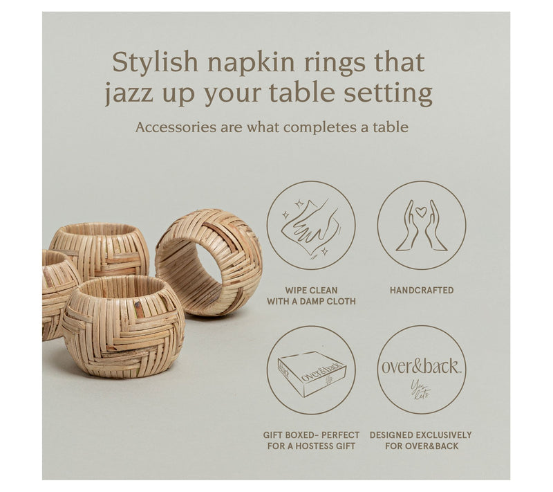 over&back Woven Wicker Napkin Rings Set of 4 — View 2