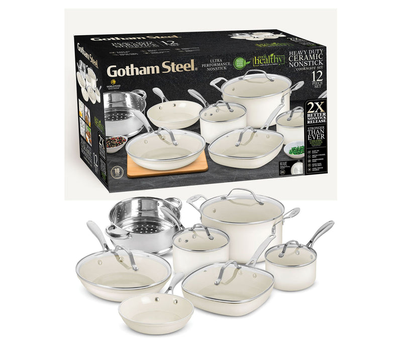 Gotham Steel Cream 12 Piece Nonstick Ceramic Cookware Set — View 8