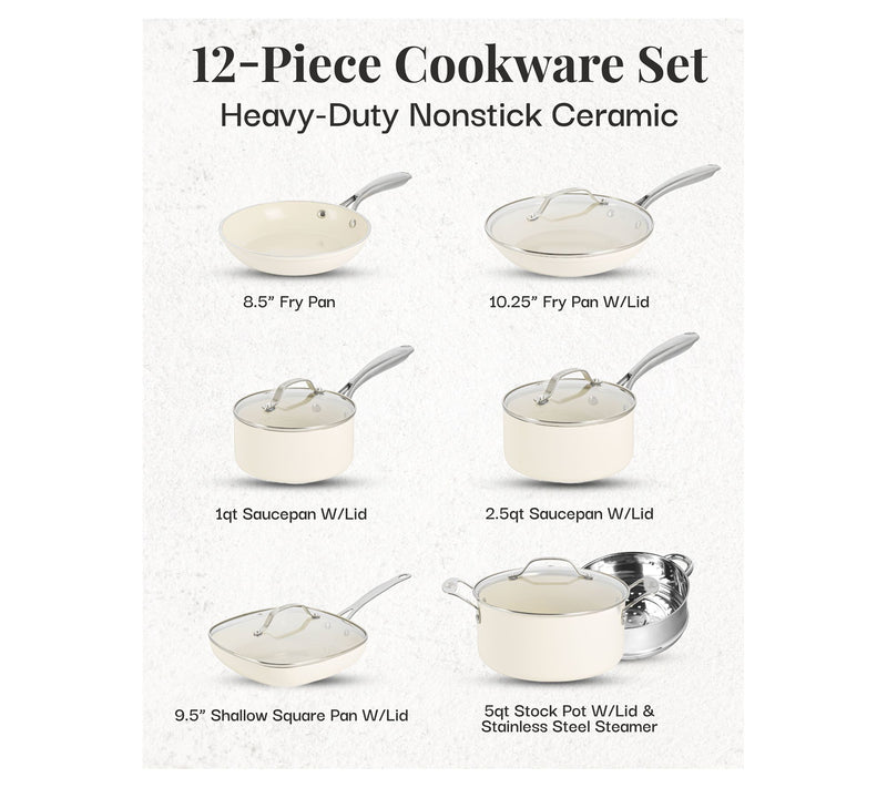 Gotham Steel Cream 12 Piece Nonstick Ceramic Cookware Set — View 2
