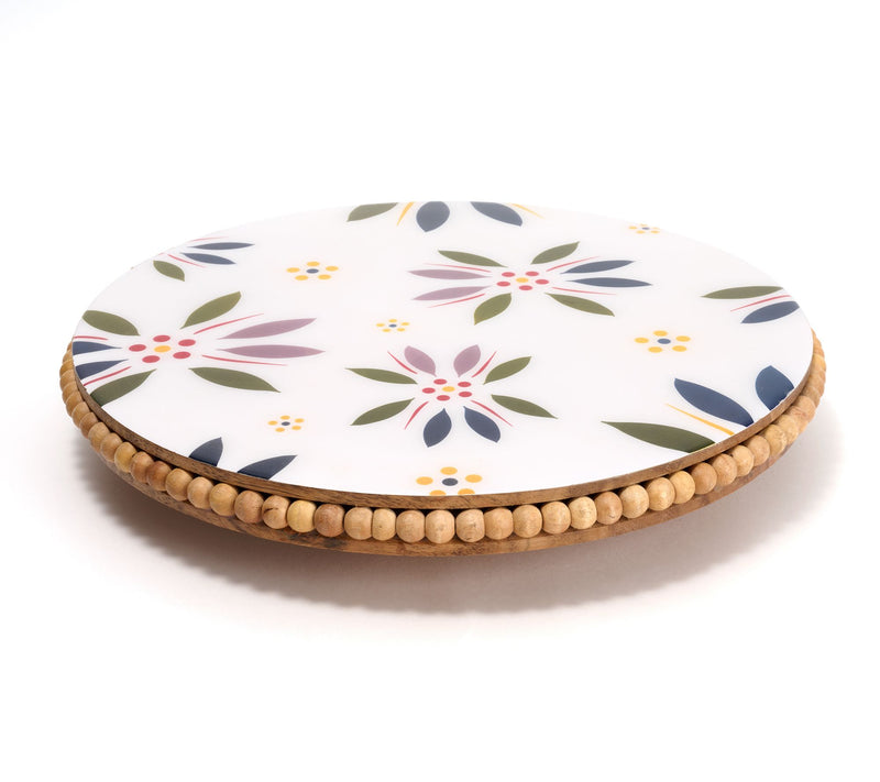 Temp-tations Old World Beaded Acacia Lazy Susan w/ Decal Print — Main view