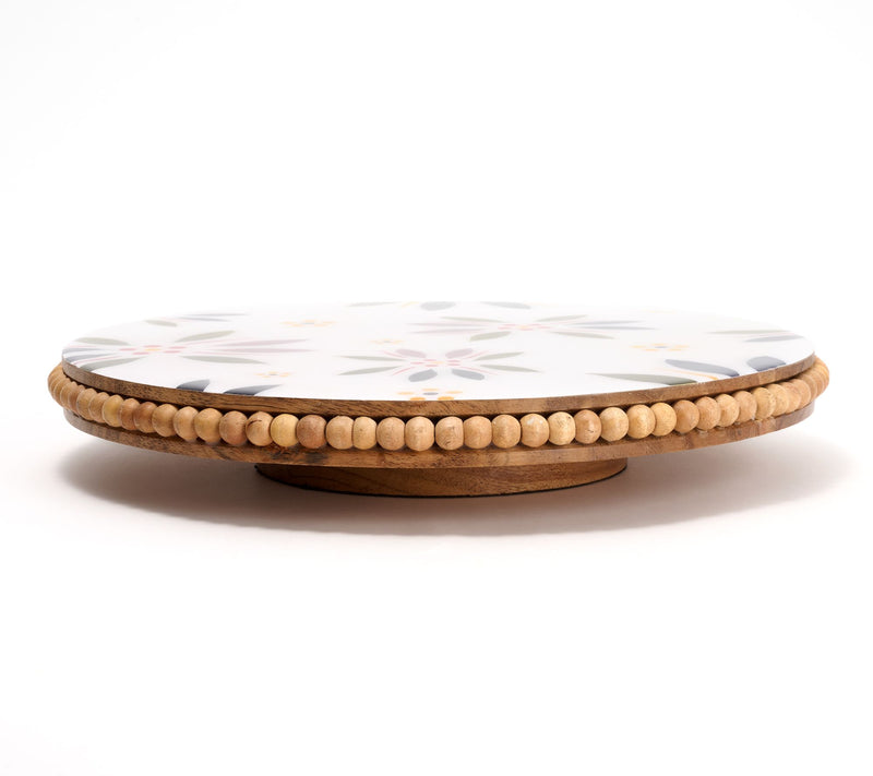 Temp-tations Old World Beaded Acacia Lazy Susan w/ Decal Print — View 4