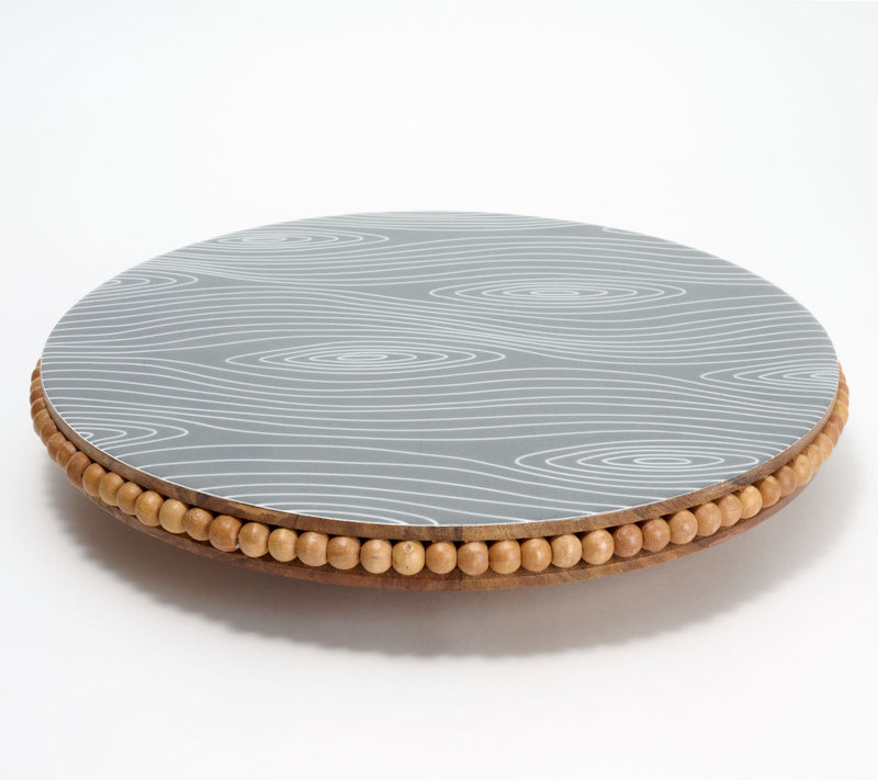 Temp-tations Woodland Beaded Acacia Lazy Susan w/ Decal Print — View 5