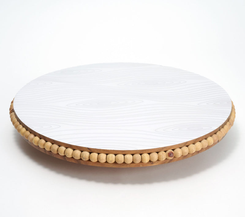 Temp-tations Woodland Beaded Acacia Lazy Susan w/ Decal Print — View 7