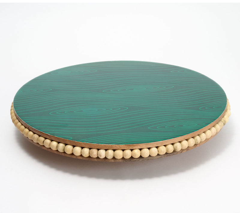 Temp-tations Woodland Beaded Acacia Lazy Susan w/ Decal Print — View 3