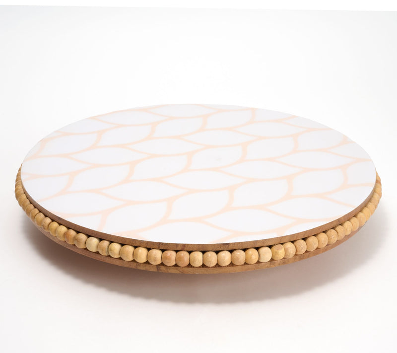 Temp-tations Carved Willow Beaded Acacia Lazy Susan w/ Decal Print — View 7