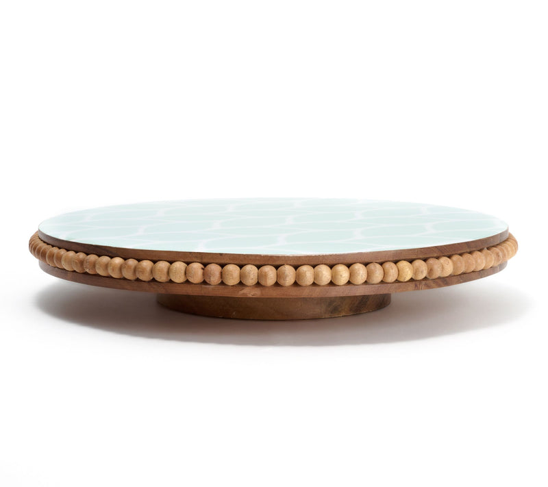 Temp-tations Carved Willow Beaded Acacia Lazy Susan w/ Decal Print — View 8
