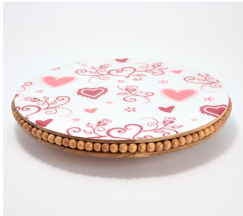 Temp-tations Seasonal Beaded Acacia Lazy Susan w/ Decal Print — View 5