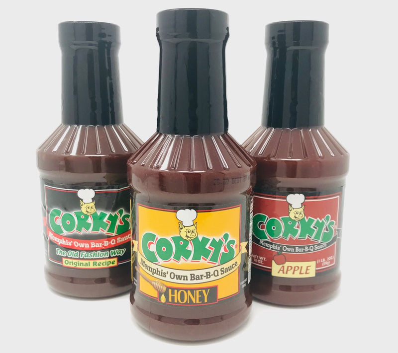 Corky's Set of (3) 18-oz Original, Honey & Apple BBQ Sauces — Main view