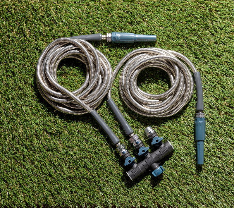 Bernini Set of 2 25' Expanding Metal Hoses w/ 3-way Splitter — View 9