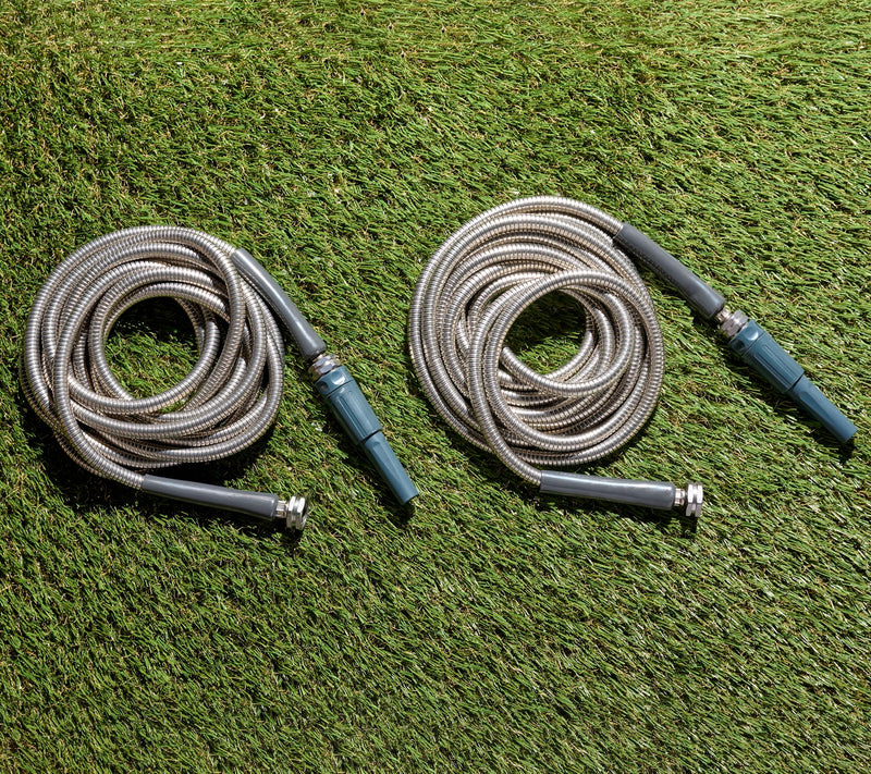 Bernini Set of 2 25' Expanding Metal Hoses w/ 3-way Splitter — View 8