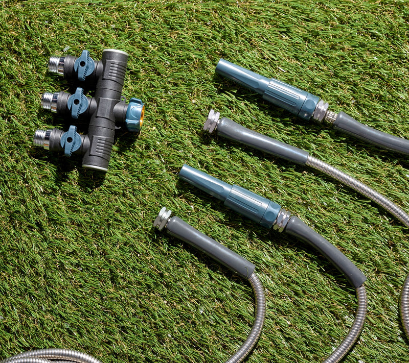 Bernini Set of 2 25' Expanding Metal Hoses w/ 3-way Splitter — View 5