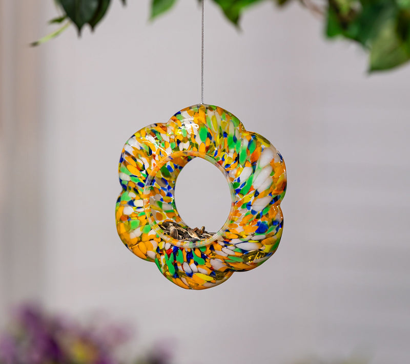 "As Is" Plow & Hearth Art Glass Flower Shaped Hanging Bird Feeder — View 5