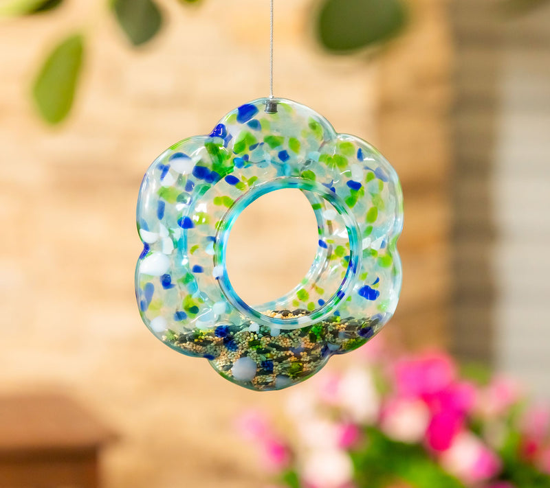 "As Is" Plow & Hearth Art Glass Flower Shaped Hanging Bird Feeder — View 4