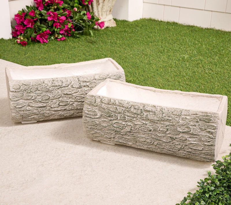 Martha Stewart Set of 2 14" Trough Faux Bois Planters — View 4