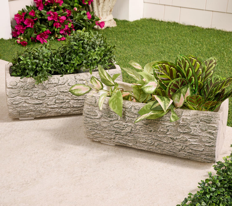 Martha Stewart Set of 2 14" Trough Faux Bois Planters — View 3