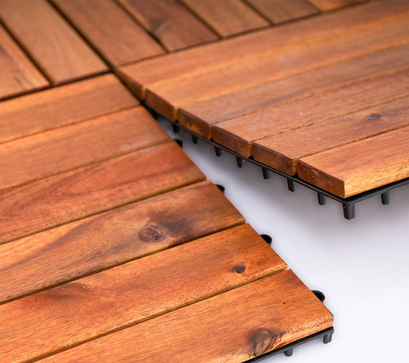 Bliss 20-Piece Solid Acacia Wood Interlocking Decking Tiles — View 3