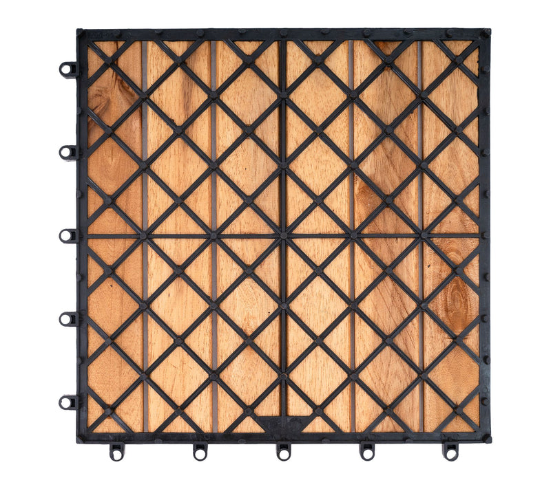 Bliss 20-Piece Solid Acacia Wood Interlocking Decking Tiles — View 4