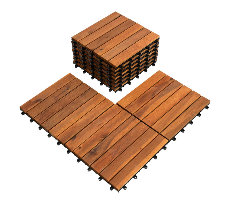 Bliss 20-Piece Solid Acacia Wood Interlocking Decking Tiles — Main view