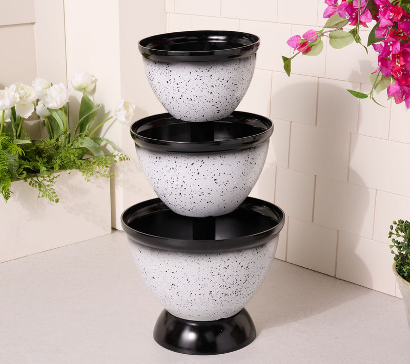 Jennings Faux Ceramic Speckled 3-Stack Planter — View 6