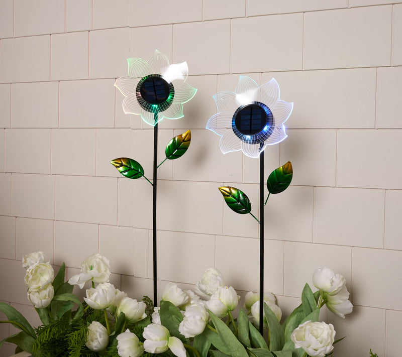 Jennings Set of 2 Solar Standing Fibre Flower Stakes — Main view