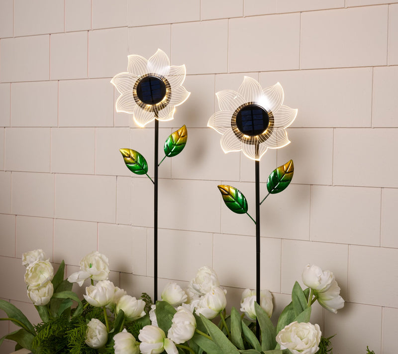 Jennings Set of 2 Solar Standing Fibre Flower Stakes — View 5