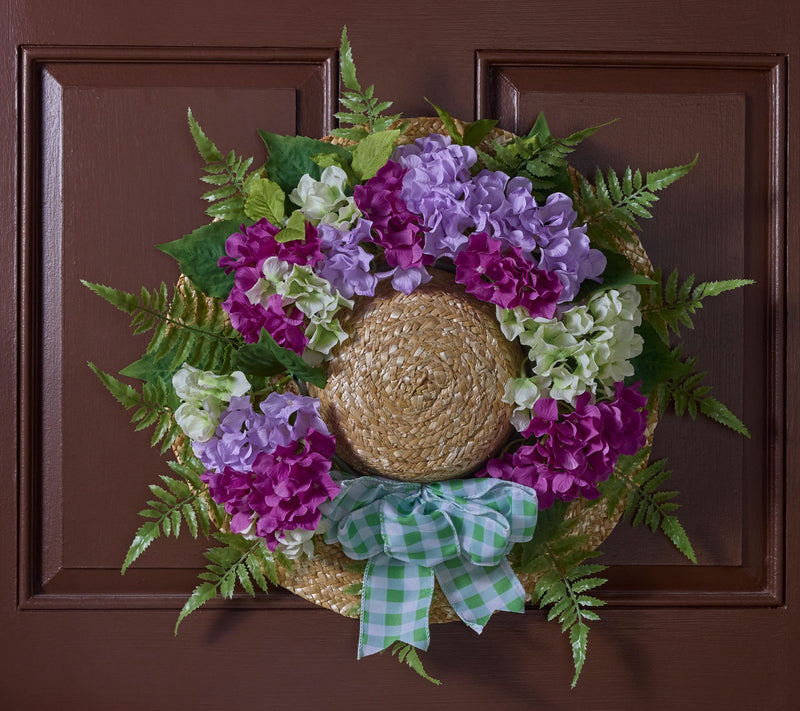 Girl Next Door By Carolyn Gracie 18" Faux Hydrangea Hat Wreath — Main view