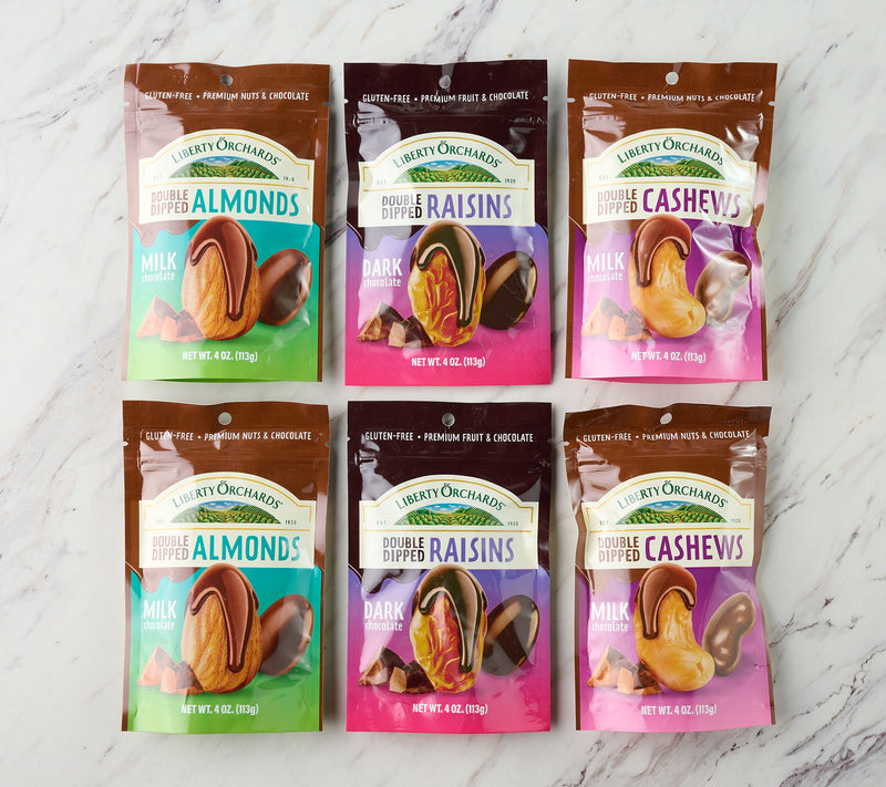 Liberty Orchard (6) 4oz Bags of Chocolate Covered Nuts or Raisins — View 2