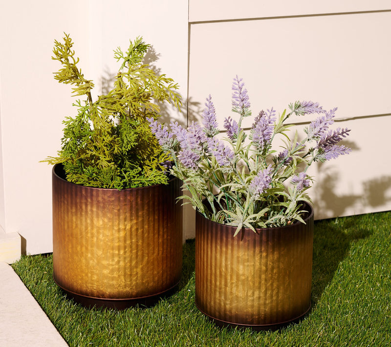 "As Is" Garden Reflections Set/2 Metal Planters with Ridges — Main view