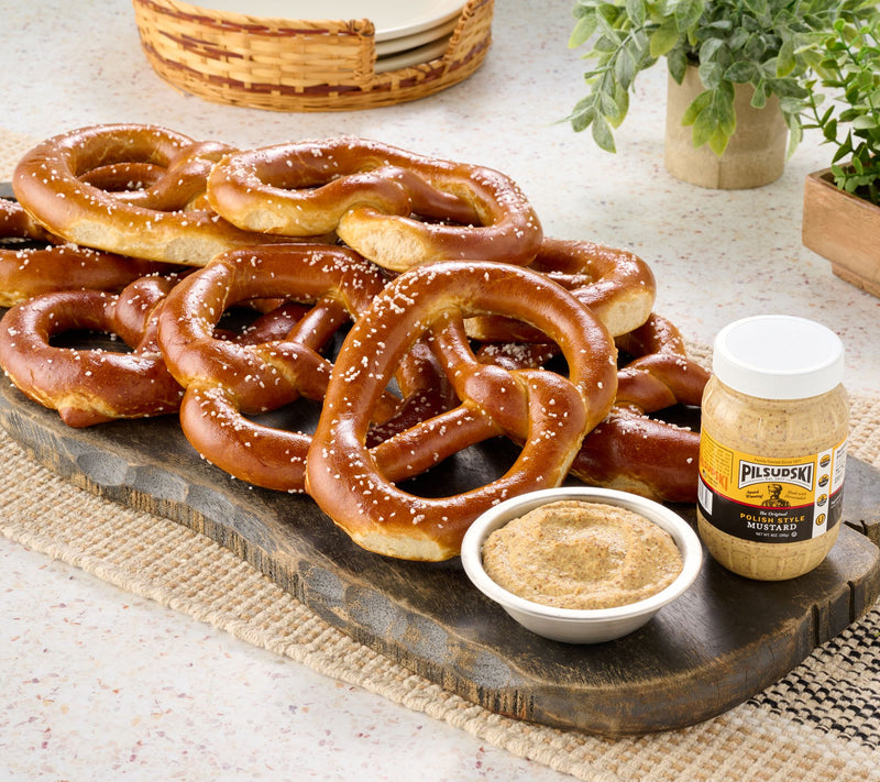 The Pretzel Co. (8) 6oz Hand Twisted Soft Pretzels & Polish Mustard — Main view