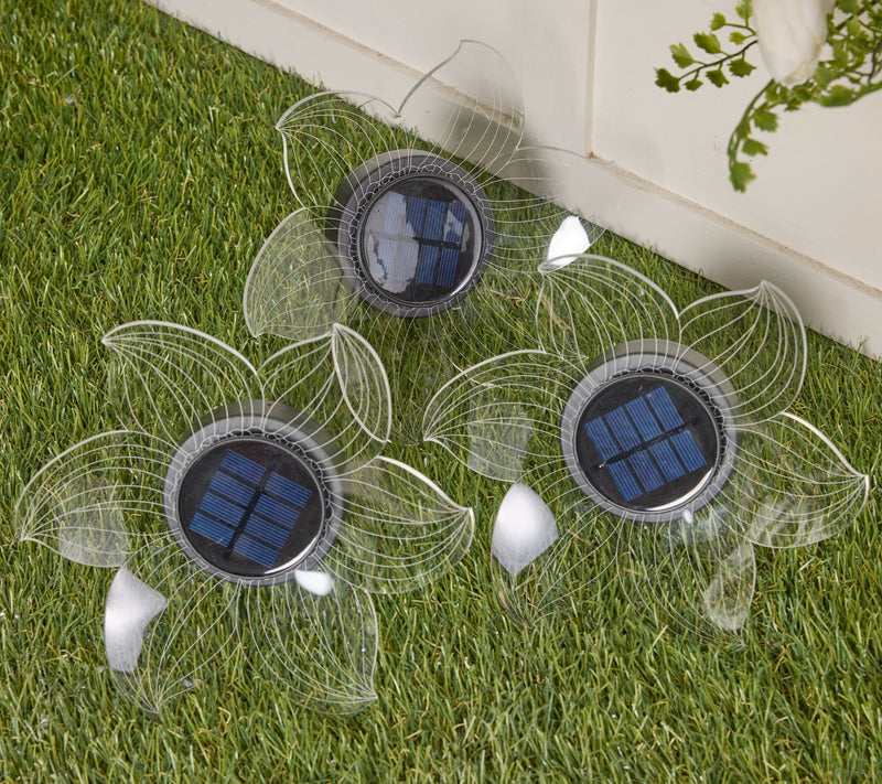 "As Is" Jenning Set (3) XL Acrylic Flower Color Solar Lights — Main view