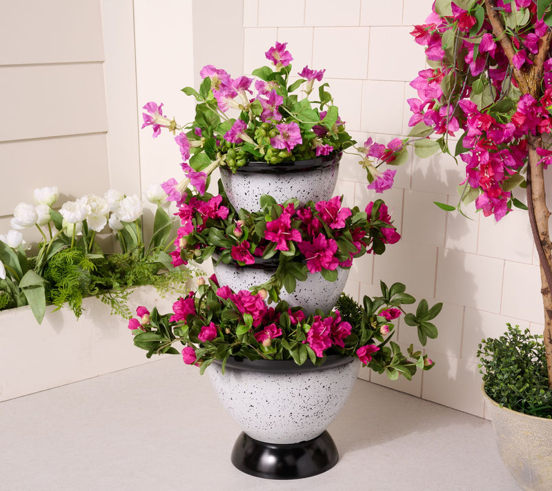 "As Is" Jennings Faux Ceramic Speckled 3 Stack Planter — View 8