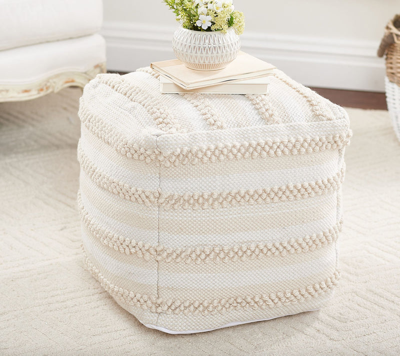Barbara King Indoor/Outdoor Textured Striped Pouf Ottoman — View 5