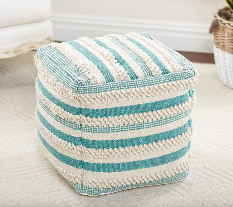Barbara King Indoor/Outdoor Textured Striped Pouf Ottoman — View 6